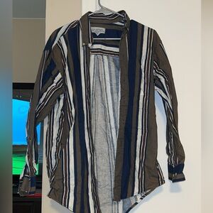 C.C SPORT Men’s Blue and Green Stripped Dress Shirt MEDIUM